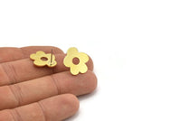 Brass Flower Earring, 8 Raw Brass Flower Shaped Stud Earrings (18x16x0.80mm) A2676