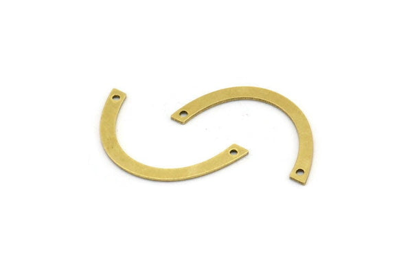 Brass Geometric Charm, 24 Raw Brass Semi Circle Charms With 2 Holes, Connectors (24x2x0.60mm) A3709