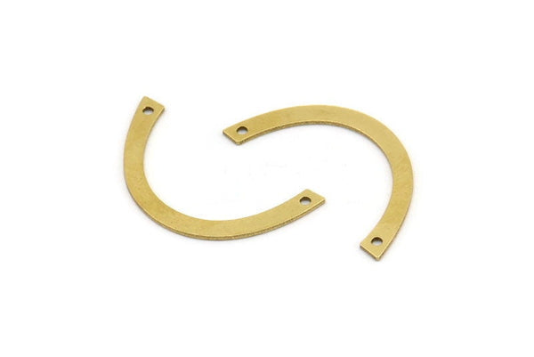 Brass Geometric Charm, 24 Raw Brass Semi Circle Charms With 2 Holes, Connectors (27x2.5x0.60mm) A3710