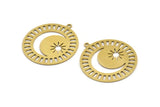 Brass Moon Charm, 4 Raw Brass Crescent Moon Charms With 1 Loop, Moon And Star Charms (33x30x0.60mm) A3524