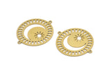 Brass Moon Charm, 4 Raw Brass Crescent Moon Connectors With 2 Loops, Moon And Star Charms (35x30x0.60mm) A3704