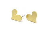 Brass Heart Earring, 8 Raw Brass Heart Shaped Stud Earrings (14x13x1mm) A3736