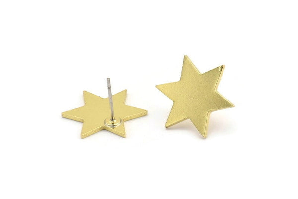 Brass Star Earring, 8 Raw Brass Star Shaped Stud Earrings (18x15x1mm) A3748