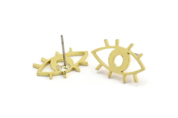 Brass Eye Earring, 10 Raw Brass Eye Shaped Stud Earrings (12x19x1mm) A3726