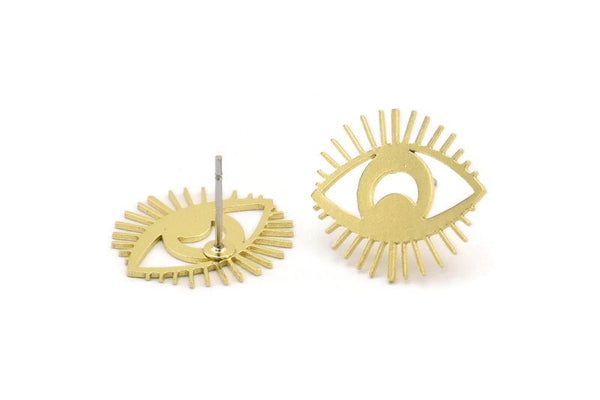 Brass Eye Earring, 10 Raw Brass Eye Shaped Stud Earrings (17x18x0.60mm) A3741