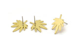 Brass Leaf Earring, 6 Raw Brass Leaf Stud Earrings, Findings (20x16x1mm) A3679