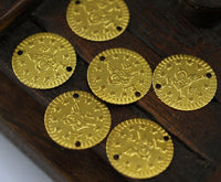 Brass Round Connector, 20 Raw Brass Round Ottoman Sultan's Signature Coin Connectors, Charms, Findings (16mm) Brs 529 ( A0166 )