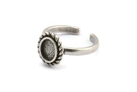 Silver Oval Rings, 2 Antique Silver Plated Brass Adjustable Rings - Pad Size 8x6mm N2094 H1438