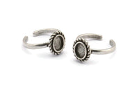 Silver Oval Rings, 2 Antique Silver Plated Brass Adjustable Rings - Pad Size 8x6mm N2094 H1438