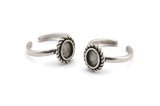 Silver Oval Rings, 2 Antique Silver Plated Brass Adjustable Rings - Pad Size 8x6mm N2094 H1438