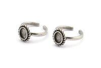 Silver Oval Rings, 2 Antique Silver Plated Brass Adjustable Rings - Pad Size 8x6mm N2094 H1438