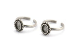 Silver Oval Rings, 2 Antique Silver Plated Brass Adjustable Rings - Pad Size 8x6mm N2094 H1438