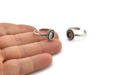 Silver Oval Rings, 2 Antique Silver Plated Brass Adjustable Rings - Pad Size 8x6mm N2094 H1438