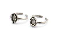 Silver Drop Rings, 2 Antique Silver Plated Brass Adjustable Rings - Pad Size 8x6mm N2095 H1439
