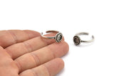 Silver Round Rings, 2 Antique Silver Plated Brass Adjustable Rings - Pad Size 6mm N2093 H1437