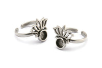 Silver Flower Ring, 2 Antique Silver Plated Brass Lotus Flower Rings - Pad Size 6mm N2102 H1415