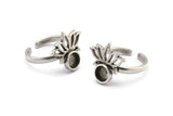 Silver Flower Ring, 2 Antique Silver Plated Brass Lotus Flower Rings - Pad Size 6mm N2102 H1415