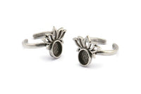 Gümüş Çiçek Yüzük, 2 Antik Gümüş Kaplama Pirinç Lotus Çiçeği Yüzük - Ped Boyutu 8x6mm N2103 H1416