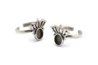 Silver Flower Ring, 2 Antique Silver Plated Brass Lotus Flower Rings - Pad Size 8x6mm N2103 H1416