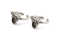 Silver Flower Ring, 2 Antique Silver Plated Brass Lotus Flower Rings - Pad Size 8x6mm N2103 H1416