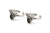 Silver Flower Ring, 2 Antique Silver Plated Brass Lotus Flower Rings - Pad Size 8x6mm N2103 H1416