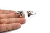 Silver Flower Ring, 2 Antique Silver Plated Brass Lotus Flower Rings - Pad Size 8x6mm N2103 H1416