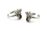 Silver Flower Ring, 2 Antique Silver Plated Brass Lotus Flower Rings - Pad Size 8x6mm N2104 H1417