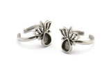 Gümüş Çiçek Yüzük, 2 Antik Gümüş Kaplama Pirinç Lotus Çiçeği Yüzük - Ped Boyutu 8x6mm N2104 H1417