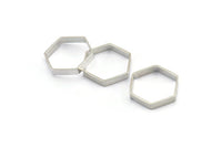 Silver Hexagon Charm, 12 Silver Tone Hexagon Shaped Ring Charms (18x3x0.7mm) BS 2376