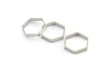 Silver Hexagon Charm, 12 Silver Tone Hexagon Shaped Ring Charms (18x3x0.7mm) BS 2376