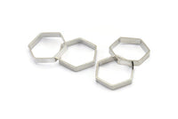 Silver Hexagon Charm, 12 Silver Tone Hexagon Shaped Ring Charms (18x3x0.7mm) BS 2376