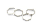 Silver Hexagon Charm, 12 Silver Tone Hexagon Shaped Ring Charms (18x3x0.7mm) BS 2376