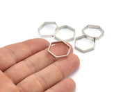 Silver Hexagon Charm, 12 Silver Tone Hexagon Shaped Ring Charms (18x3x0.7mm) BS 2376