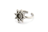Silver Ring Settings, 2 Antique Silver Plated Brass Star Rings With 1 Round Shaped Stone Setting - Pad Size 6mm N2105 H1420