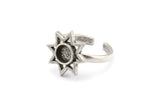 Silver Ring Settings, 2 Antique Silver Plated Brass Star Rings With 1 Round Shaped Stone Setting - Pad Size 6mm N2105 H1420
