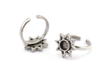 Silver Ring Settings, 2 Antique Silver Plated Brass Star Rings With 1 Round Shaped Stone Setting - Pad Size 6mm N2105 H1420