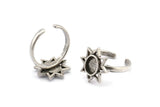 Silver Ring Settings, 2 Antique Silver Plated Brass Star Rings With 1 Oval Shaped Stone Setting - Pad Size 8x6mm N2106 H1419