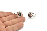 Silver Ring Settings, 2 Antique Silver Plated Brass Star Rings With 1 Oval Shaped Stone Setting - Pad Size 8x6mm N2106 H1419