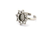 Silver Ring Settings, 2 Antique Silver Plated Brass Flower Rings With 1 Oval Shaped Stone Setting - Pad Size 8x6mm N2100
