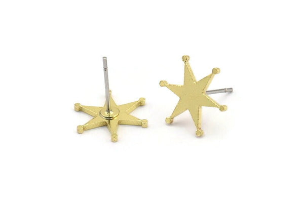 Brass Star Earring, 10 Raw Brass Star Shaped Stud Earrings (14x12x1mm) A3724