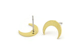Brass Moon Earring, 12 Raw Brass Tiny Crescent Moon Shaped Stud Earrings (9x3x1mm) A3730