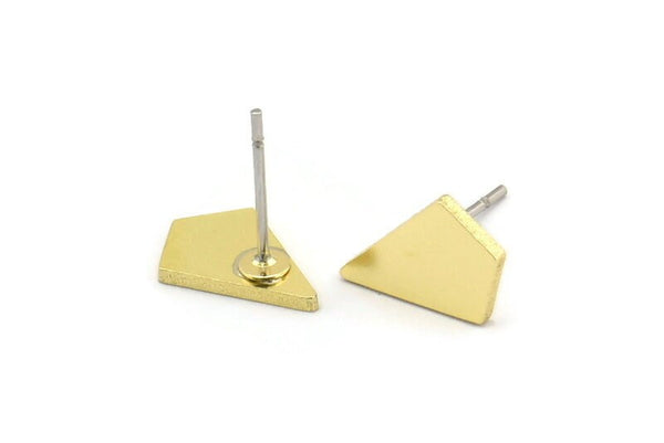 Brass Diamond Earring, 12 Raw Brass Tiny Diamond Shaped Stud Earrings (12x8x1mm) A3722