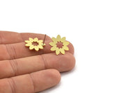 Brass Flower Earring, 6 Raw Brass Flower Shaped Stud Earrings (17x18x1mm) A3735