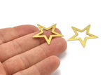 Brass Star Charm, 24 Raw Brass Star Charms With 1 Hole (29x27mm) A3716