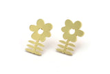 Brass Flower Earring, 8 Raw Brass Flower Shaped Stud Earrings (18x12x1mm) A3707