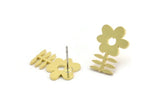 Brass Flower Earring, 8 Raw Brass Flower Shaped Stud Earrings (18x12x1mm) A3707