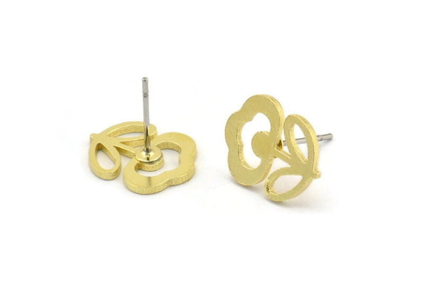 Brass Flower Earring, 10 Raw Brass Flower Shaped Stud Earrings (14x11x1mm) A3760