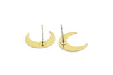 Brass Moon Earring, 12 Raw Brass Crescent Moon Shaped Stud Earrings (12x4x0.80mm) A3749