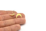 Brass Moon Earring, 12 Raw Brass Crescent Moon Shaped Stud Earrings (12x4x0.80mm) A3749