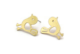 Brass Bird Earring, 8 Raw Brass Bird Stud Earrings (18x17x1mm) A3764
